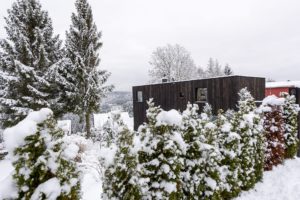 Rennsteig Chalet Toni Ferienhaus Thueringer Wald Aussenansicht mit Schnee
