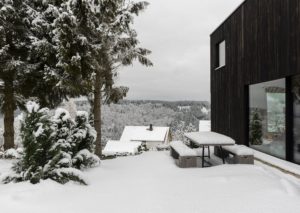 Rennsteig Chalet Toni Ferienhaus Thueringer Wald Aussenansicht mit Schnee